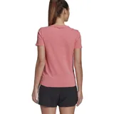 Remera Adidas Essentials 3 Stripes de corte ajustado color rosa con las tres rayas blancas en las mangas y logo bordado en el pecho.