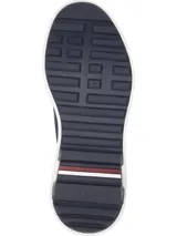 Zapatillas deportivas Tommy Hilfiger color azul marino, con exterior de malla y cuero sintético, suela gruesa blanca y detalles en blanco en el talón.