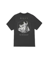 Remera de manga corta Obey, color negro, con cuello redondo y logo pequeño estampado en el pecho.