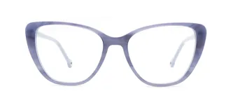 Armazón para lentes Triveo 201/52 col 03, de acetato color celeste con forma de ojo de gato.