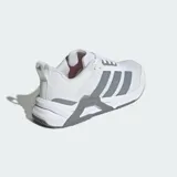 Championes de entrenamiento Adidas Dropset Control, color blanco con detalles en gris. Diseñados para levantamiento de pesas, cuentan con exterior de malla transpirable, mediasuela estable REPETITOR y sistema de torsión de TPU en el mediopié para mayor sujeción.