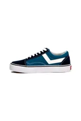 Championes deportivos Pony modelo Garden, color azul marino con el característico logo lateral en blanco y cordones blancos. Suela de goma blanca con línea negra.