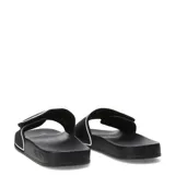 Sandalias tipo ojota Puma modelo Leadcat 2.0 V, color negro con detalles en blanco. Presentan una banda superior ajustable con cierre de velcro y el logo de la marca estampado en contraste.