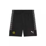Short de fútbol Puma del Club Atlético Peñarol, modelo Liga, color negro con detalles en gris oscuro en los laterales, el escudo del club y el logo de Puma en blanco.