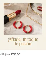 Aros tipo argolla pequeña de acero dorado con esmaltado en color rojo.
