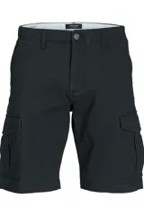 Short cargo negro de Jack & Jones, corte regular, con bolsillos laterales y cierre con cremallera.