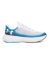 Championes de running Under Armour Infinite, con capellada de tejido de punto transpirable en degradé de blanco a azul. Presenta entresuela con tecnología de amortiguación UA HOVR y suela de goma resistente.