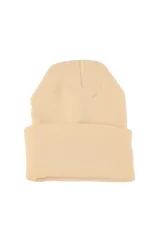 Gorro tipo beanie de punto con vuelta, color azul oscuro.
