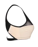 Top tipo bralette confeccionado en lycra color nude y tul transparente negro, con tirantes anchos y diseño cómodo de soporte.
