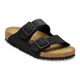 Sandalias Birkenstock modelo Arizona, color negro, con doble tira ajustable con hebillas y plantilla anatómica de corcho.