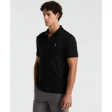 Polo negro de tejido interlock, diseño liso con el logo Sticker Pete bordado al pecho, tapeta con botones y cuello acanalado.