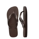 Sandalias tipo ojotas Havaianas, color marrón claro con tiras texturizadas en tono bronce metalizado.
