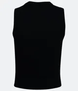 Top cropped musculosa de mujer, color marrón oscuro, confeccionado en tejido ribana acanalado, con cuello redondo y sin mangas.