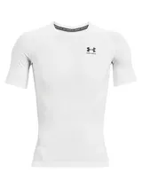 Remera deportiva blanca Under Armour HeatGear Armour de manga corta, corte ajustado y logo negro estampado en el pecho.