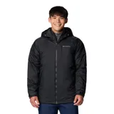 Campera Columbia impermeable y térmica modelo Snowy Summit Jacket, color negro, con capucha ajustable, cierre frontal completo y bolsillos con cierre.