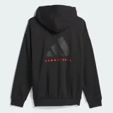 Hoodie Adidas de baloncesto color negro, con capucha, bolsillos laterales con cremallera y puños y dobladillo acanalados.