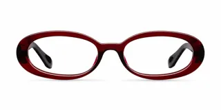 Armazón de receta con diseño ovalado de estilo vintage, fabricado en material bio-based color bordó traslúcido.