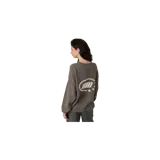 Sweater de punto en color gris, con diseño de cuello redondo, manga larga y el logo de la marca estampado en el pecho en tono blanco.