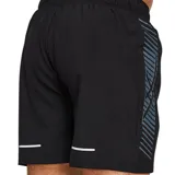 Short deportivo Asics negro de tejido ligero con logo reflectivo en la pierna derecha y cintura elástica con cordón ajustable.
