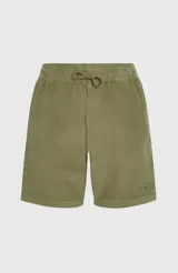 Bermuda O'Neill color verde militar, confeccionada en tejido acanalado de algodón con cintura elástica y cordón ajustable.