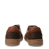 Zapato casual de hombre Freeway, confeccionado en una combinación de cuero liso y gamuza en tono marrón coñac. Presenta cordones al tono, costuras reforzadas a la vista y suela de goma vulcanizada en color caramelo.