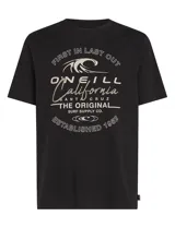Remera de manga corta O'Neill, modelo Cali Wave, de color negro con estampa gráfica frontal de estilo surfer vintage en tonos claros.