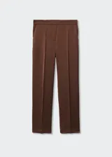 Pantalón de vestir de corte recto y tejido satinado fluido. Presenta una cintura elástica sin cierre y un diseño elegante de estilo traje.