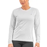 Remera deportiva negra de manga larga con protección UV50+ y logo blanco en el pecho.