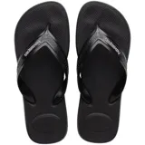 Sandalias de dedo Havaianas modelo Top Max Comfort color negro, con suela texturizada y tiras anchas con la inscripción de la marca.