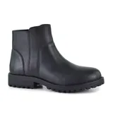Bota corta de cuero color marrón, con suela de goma y cierre lateral.