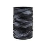 Cuello multifuncional Buff de microfibra y forro polar Primaloft, con estampado abstracto en tonos grises y negros.