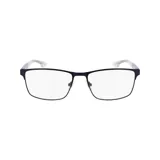 Armazón de anteojos Columbia rectangular, color azul marino con patillas transparentes.