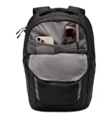 Mochila Columbia Atlas Explorer II 26, color negro, con capacidad de 26 litros. Cuenta con dos compartimentos principales, funda acolchada para tablet y laptop de hasta 15 pulgadas, bolsillo frontal, dos bolsillos para botellas de agua y bolsillo externo con cremallera. Las correas de hombro son acolchadas y contorneadas, e incluye correa de esternón ajustable y asa de transporte superior acolchada. Los tiradores de cremallera son reflectantes.