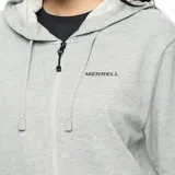 Chaqueta con capucha y cierre frontal, confeccionada en tejido de felpa cepillada color gris melange. Presenta cordones ajustables en la capucha y logo de la marca estampado en el pecho.