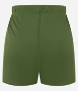 Short corto blanco de crepé con cintura elástica, cordón ajustable con punteras doradas y ruedo redondeado, diseñado como salida de playa por Bossa Nossa.
