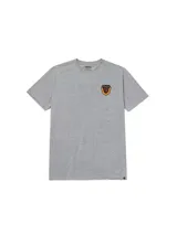 Remera Caterpillar gris melange de manga corta con cuello redondo y pequeño gráfico impreso en el pecho.