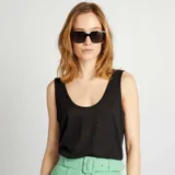 Camiseta de tirantes negra con escote redondo.