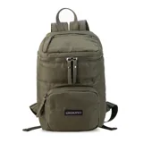 Mochila matera de diseño vertical, color gris azulado, con acabado acolchado y cierres frontales. Cuenta con un compartimento principal espacioso, un bolsillo frontal externo y un asa superior para transporte manual.