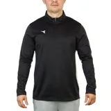 Buzo deportivo de manga larga para hombre, color negro, con cuello alto y cierre parcial frontal. Presenta paneles laterales blancos y el logo de Diadora en blanco en el pecho.