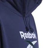 Buzo canguro Reebok Classic Foundation Vector azul marino, con capucha ajustable con cordón, bolsillo tipo canguro y logo estampado en el pecho.