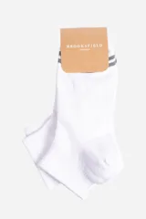 Medias soquete blancas con dos rayas horizontales grises en el borde superior. Marca Brooksfiel Torino.
