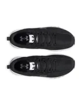 Championes Under Armour Street Mirage, color negro con suela blanca, de parte superior en malla ligera y transpirable con superposiciones de gamuza resistente y entresuela de EVA acolchada.