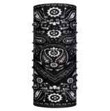 Tubular multifuncional Buff Original, versátil y sin costuras, con diseño estampado tipo bandana en color negro y blanco. Fabricado con materiales reciclados, ofrece protección solar y tecnología ultra elástica en cuatro direcciones.