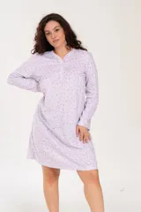 Camisón corto de algodón estampado con flores pequeñas, escote en V y mangas largas.