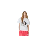 Remera blanca oversize de manga corta, con estampa frontal que simula un disco de vinilo saliendo de su portada con la inscripción "emestudios".