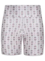 Calza corta tiro alto de cintura ancha con elástico fino en la parte superior. Tejido suave de alta elasticidad con un leve brillo satinado y estampado.