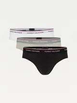 Pack de tres calzoncillos tipo slip de algodón elástico blanco con cintura elástica con logo Tommy Hilfiger.