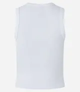 Top cropped musculosa de mujer, color marrón oscuro, confeccionado en tejido ribana acanalado, con cuello redondo y sin mangas.