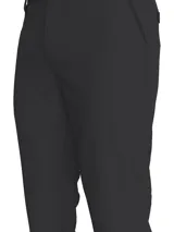 Pantalón tipo chino de corte slim, color negro, con cierre de botón y cremallera, trabillas para cinturón y bolsillos laterales.