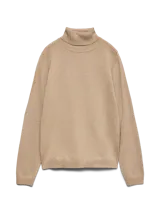 Sweater de punto con cuello alto y mangas largas, confeccionado en un tejido suave con sutiles destellos brillantes. Presenta puños y cuello acanalados, con un ajuste cómodo y versátil.